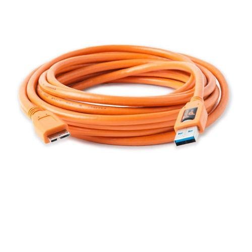 0787461550151 - TETHER TOOLS TETHERPRO 15' USB 3.0 MALE (TYPE A) TO MICRO (TYPE B) 5-PIN CABLE, HI-VISIBILITY ORANGE BY TETHER TOOLS