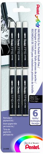 0787543740043 - PENTEL ARTS POCKET BRUSH REFILLS, BLACK INK, PACK OF 6 (FP10BP6A)