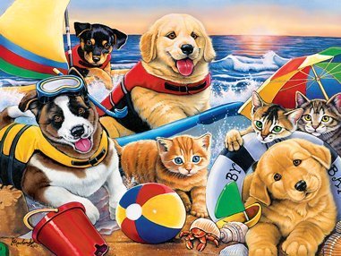 0787551199789 - MASTERPIECES BEACH PARTY PLAYFUL PAWS GRIP ART BY JENNY NEWLAND PUZZLE (300-PIECE) BY MASTERPIECES PUZZLE CO.