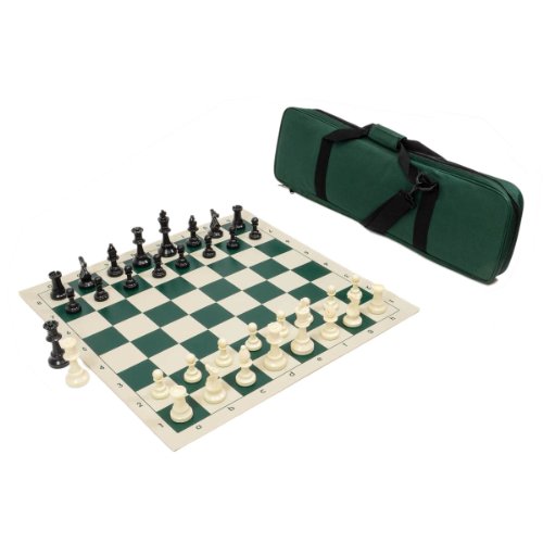0787551644739 - HEAVY TOURNAMENT TRIPLE WEIGHTED CHESS SET COMBO - FOREST GREEN
