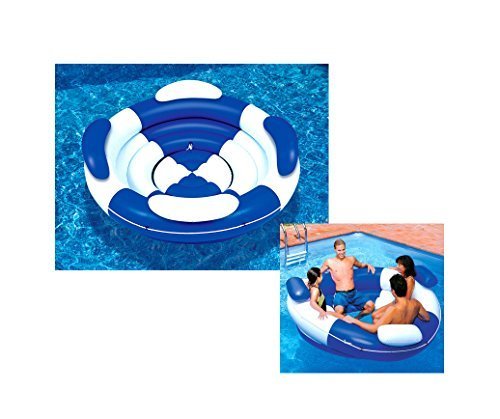 0787551803655 - 84 WATER SPORTS INFLATABLE BLUE AND WHITE SOFA ISLAND SWIMMING POOL LOUNGER BY SWIM CENTRAL