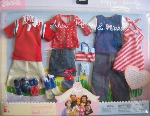 0787551825909 - BARBIE HAPPY FAMILY FASHIONS - RED & BLUE FASHION CLOTHES FOR MIDGE, ALAN, RYAN & NIKKI DOLLS BY MATTEL
