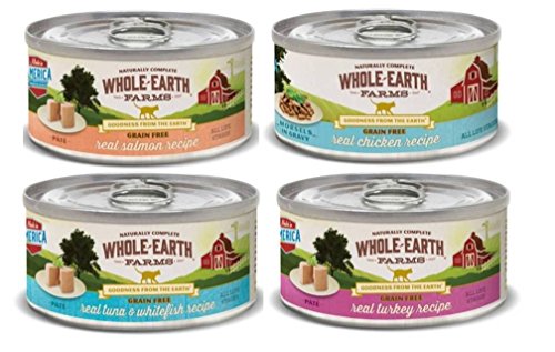 0787637477800 - WHOLE EARTH FARMS GRAIN FREE NATURALLY COMPLETE CAT FOOD 4 FLAVOR VARIETY 8 CAN BUNDLE: SALMON PATE, TUNA & WHITEFISH PATE, CHICKEN MORSELS/GRAVY, AND TURKEY PATE, 2.75 OZ EA (8 CANS)