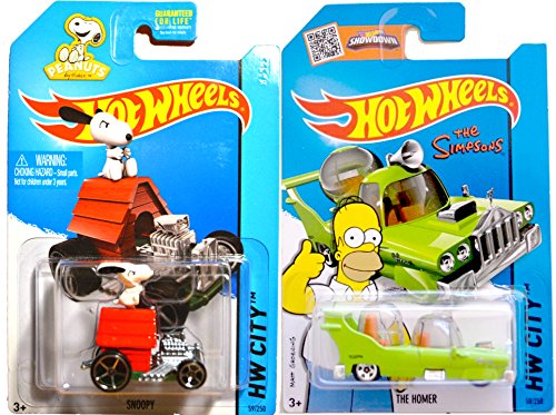 0787637870809 - HOT WHEELS SNOOPY #59 & HOMER #58 PEANUTS & THE SIMPSONS TOONED CAR SET IN CASES 2015