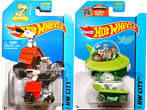 0787637870830 - HOT WHEELS SNOOPY #59 & JETSONS #57 PEANUTS & THE SIMPSONS TOONED CAR SET IN CASES 2015