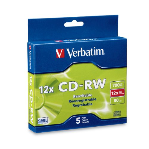 0787649128844 - VERBATIM 700 MB 4X-12X 80 MINUTE SILVER REWRITABLE DISC CD-RW, 5-DISC SLIM CASE 95157