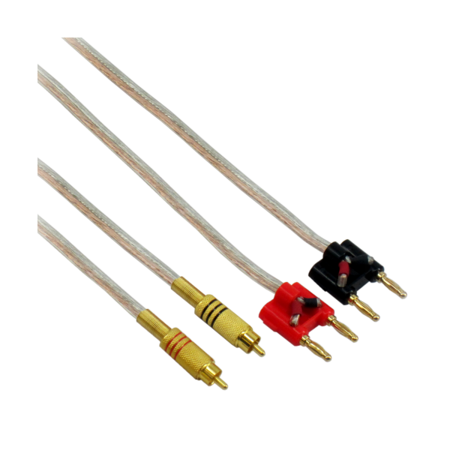0787714107002 - PAIR OF GOLD PLATED RCA MALE (BLACK & RED) TO 2 PAIRS OF GOLD PLATED STACKABLE BANANA PLUGS ON 14 AWG SPEAKER WIRE 10 FOOT
