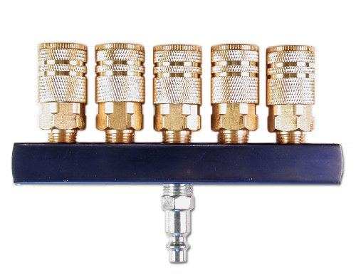 0787721701309 - PRIMEFIT PRIMEFIT M14025-7 5-WAY AIR MANIFOLD WITH 1/4-INCH INDUSTRIAL 6-BALL BRASS COUPLERS, 1/4-INCH