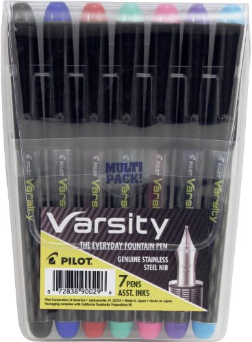 0787766282290 - PILOT VARSITY DISPOSABLE FOUNTAIN PENS, 7-PACK POUCH, ASSORTED COLOR INKS