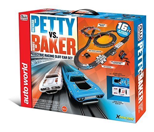 0787799984703 - AUTO WORLD 16' RICHARD PETTY VS. BUDDY BAKER SLOT CAR RACE SET BY AUTO WORLD