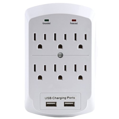0788012349699 - WIDESKALL 6 OUTLET SURGE PROTECTOR WALL TAP ETL CERTIFIED WITH DUAL USB CHAR...