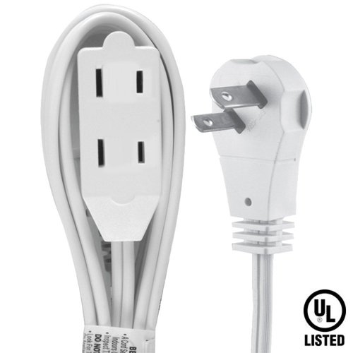 0788012349750 - WIDESKALL® 12 FEET RIGHT ANGLE FLAT PLUG 2 PRONG POLARIZED 3 OUTLETS UL LISTED INDOOR EXTENSION CORD (WHITE)