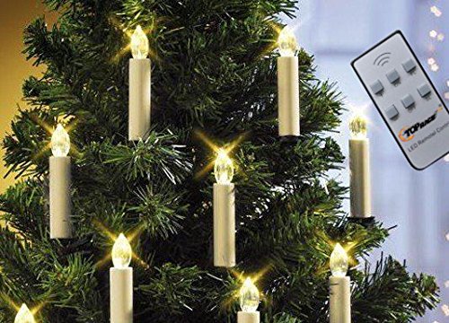 0788128662088 - TOP RACE LIT10 BATTERY POWERED REMOTE CONTROL LED CHRISTMAS TREE TAPER CANDLES WITH CLIP, PACK OF 10, WHITE