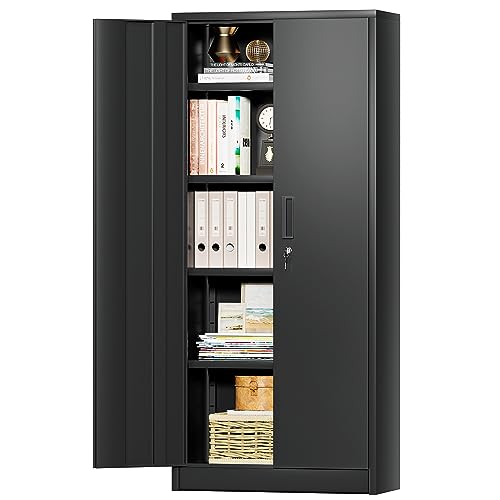 0788418036230 - JUMMICO METAL GARAGE STORAGE CABINETS WITH 2 DOORS AND 4 ADJUSTABLE SHELVES GARAGE CABINET 71” TALL FREESTANDING UTILITY STEEL LOCKABLE FILE CABINET FOR OFFICE, HOME,PANTRY, GARAGE (16 X 32, BLACK)