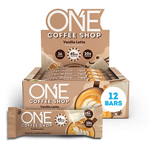 0788434102735 - ONE COFFEE SHOP PROTEIN BARS + CAFFEINE, VANILLA LATTE, GLUTEN FREE PROTEIN BARS WITH 20G PROTEIN AND ONLY1G SUGAR, GUILT-FREE SNACKING FOR HIGH PROTEIN DIETS, 2.12 OZ (12 COUNT)