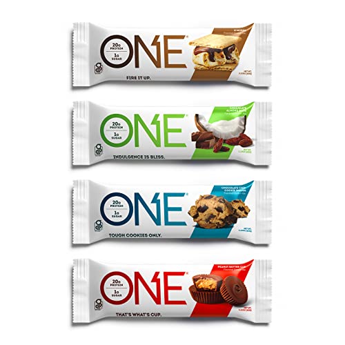 0788434103244 - ONE PROTEIN BARS, CHOCOLATE LOVERS VARIETY PACK, GLUTEN FREE 20G PROTEIN AND ONLY 1G SUGAR, SMORES, CHOCOLATE CHIP COOKIE DOUGH, PEANUT BUTTER CUP & ALMOND BLISS, 2.12 OZ (12 PACK)