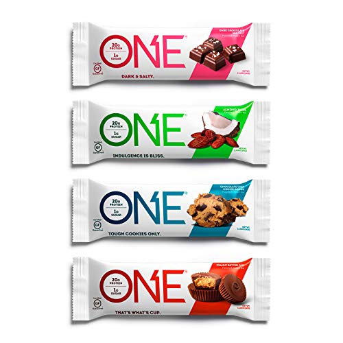 0788434104852 - ONE PROTEIN BARS, CHOCOLATE LOVERS VARIETY PACK, GLUTEN FREE 20G PROTEIN AND ONLY 1G SUGAR, DARK CHOCOLATE SEA SALT, CHOCOLATE CHIP COOKIE DOUGH, PEANUT BUTTER CUP & ALMOND BLISS, 2.12 OZ (12 PACK)