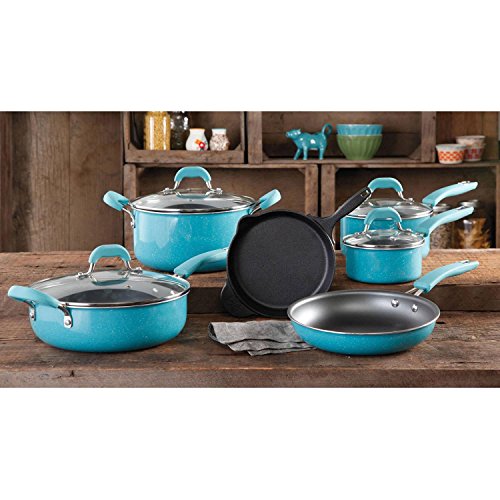 0788536986516 - THE FOOD NETWORK PREMIUM COOKWARE SET NONSTICK 10 PIECE, SPECIALLY PRE-SEASONED, TURQUOISE