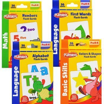 0788958115006 - PLAYSKOOL FLASH CARDS WITH REWARD STICKERS - 4 SETS OF FLASH CARDS (ALPHABET, NUMBERS, COLORS AND SHAPES, FIRST WORDS)
