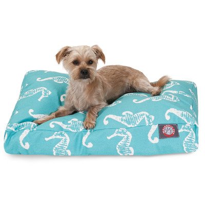 0788995500919 - NAVY SEA HORSE MEDIUM RECTANGLE INDOOR OUTDOOR PET DOG BED WITH REMOVABLE WASHABLE COVER BY MAJESTIC PET PRODUCTS