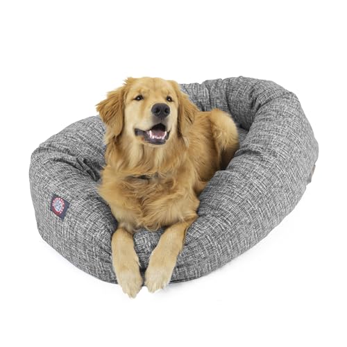0788995682370 - MAJESTIC PET 32 INCH BAGEL CALMING DOG BED WASHABLE – COZY SOFT ROUND DOG BED WITH SPINE SUPPORT FOR DOGS TO REST THEIR HEAD - FLUFFY DONUT DOG BED 32X23X7 (INCH) - ROUND PET BED MEDIUM – LT. BLACK