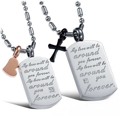 7890000019934 - BLUEBELL MEN'S JEWELRY STAINLESS STEEL CZ LETTER HEART CROSS COUPLE PENDANT NECKLACE SET