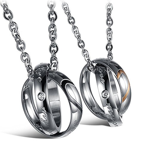 7890000019941 - BLUEBELL MEN'S JEWELRY FASHION WOSTAINLESS STEEL LOVE STYLE COUPLE PENDANT NECKLACE MATCHING SET