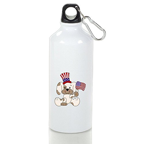 7890572836816 - BEAUFIY USA DOGGY WITH A FLAG SPORTS WATER BOTTLE PORTABLE FLASK WITH CARABINER HOOK WHITE