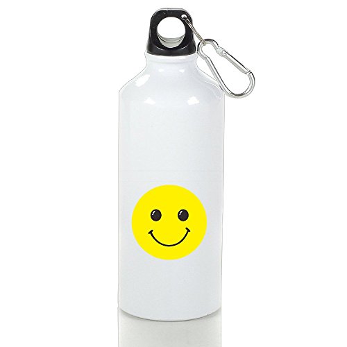 7890572841780 - BEAUFIY SMILING FACE SPORTS WATER BOTTLE PORTABLE FLASK WITH CARABINER HOOK WHITE