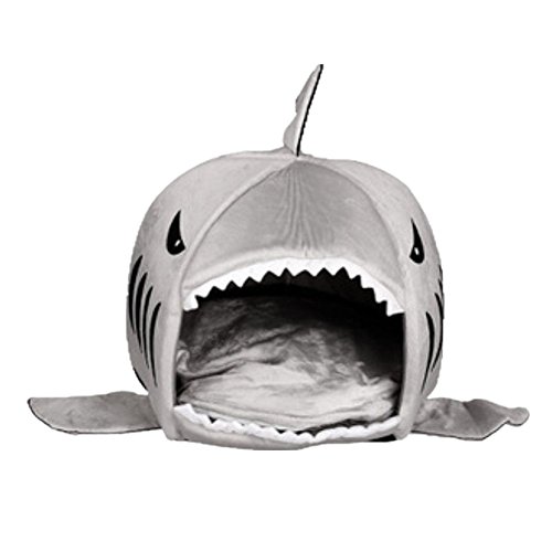 7890686490843 - TICKOS SHARK BED FOR SMALL CAT DOG CAVE BED REMOVABLE CUSHION,WATERPROOF BOTTOM PET HOUSE (LARGE)