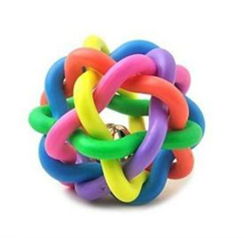0789099026138 - NEW RAINBOW COLOR RUBBER BALL BELL PET TOY - SMALL DOGS - D25USA
