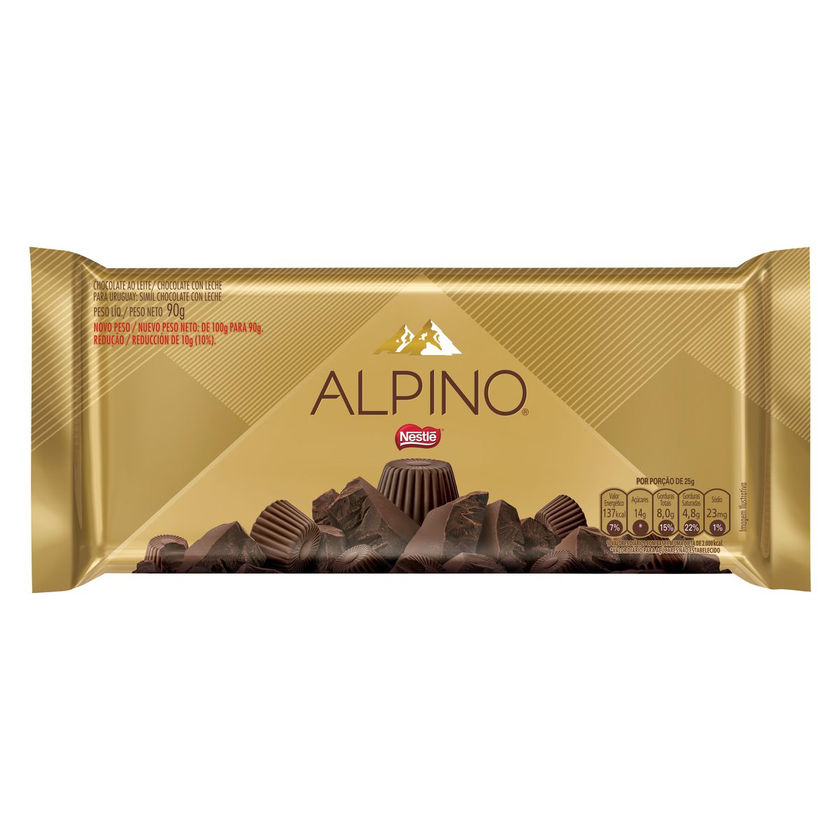 7891000243091 - CHOCOLATE AO LEITE ALPINO PACOTE 100G
