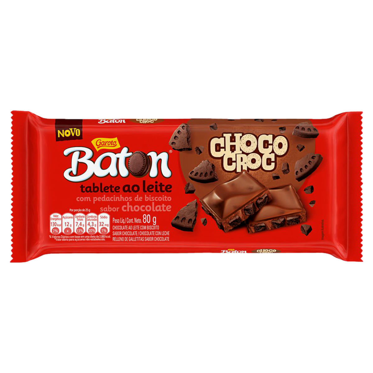 7891008124873 - CHOCOLATE AO LEITE CHOCO CROC GAROTO BATON PACOTE 80G