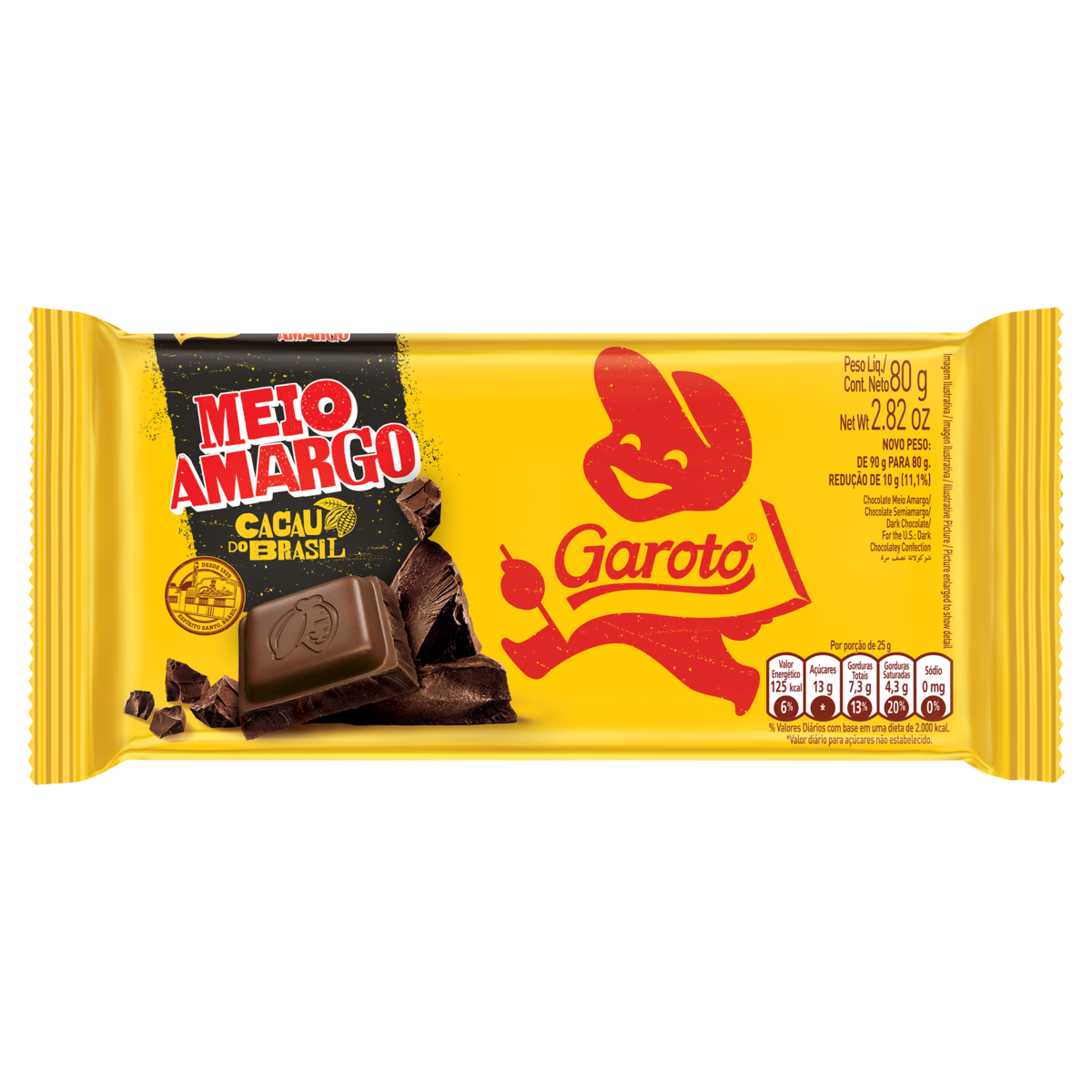 7891008169218 - CHOCOLATE MEIO AMARGO GAROTO PACOTE 90G