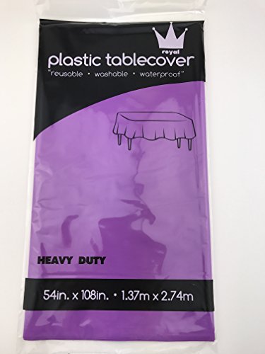 0000078910119 - ROYAL 54 X 108 FOUR PLASTIC TABLE CLOTH, PLASTIC PARTY TABLE COVER, REUSABLE PLASTIC TABLE CLOTH, DISPOSABLE RECTANGULAR TABLE COVER (PURPLE)