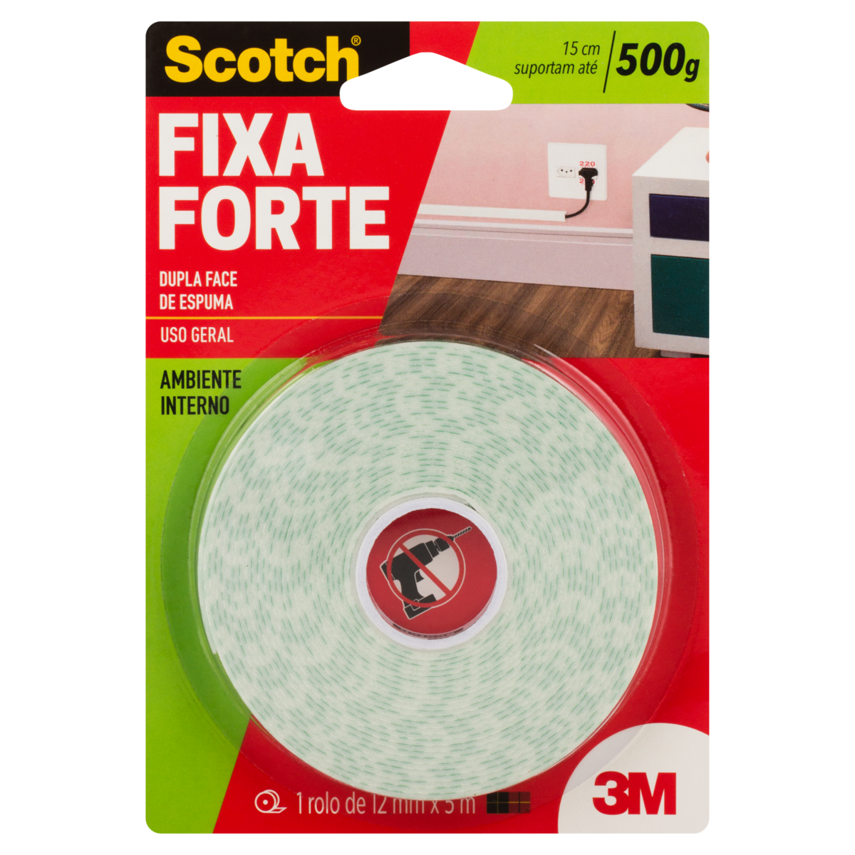 7891040121410 - FITA DUPLA FACE DE ESPUMA SCOTCH FIXA FORTE 12MM X 5M