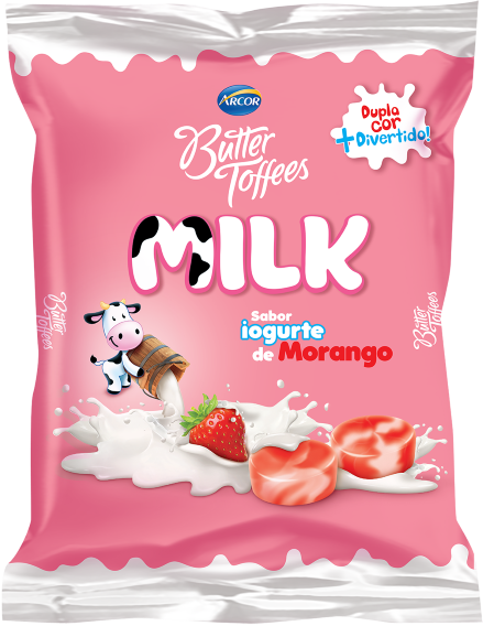 7891118026173 - BALA IOGURTE DE MORANGO BUTTER TOFFEES MILK PACOTE 48G