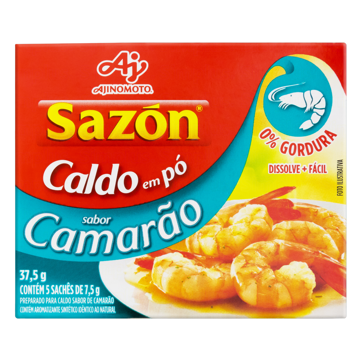 7891132010011 - CALDO PÓ CAMARÃO SAZÓN CAIXA 37,5G 5 UNIDADES