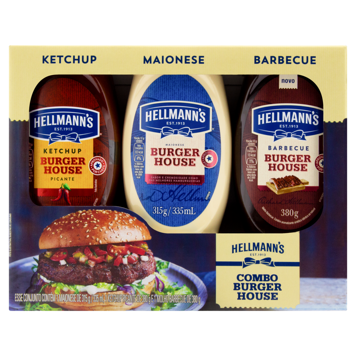 7891150062122 - KIT BARBECUE 380G + MAIONESE 315G + KETCHUP PICANTE 380G HELLMANNS BURGER HOUSE