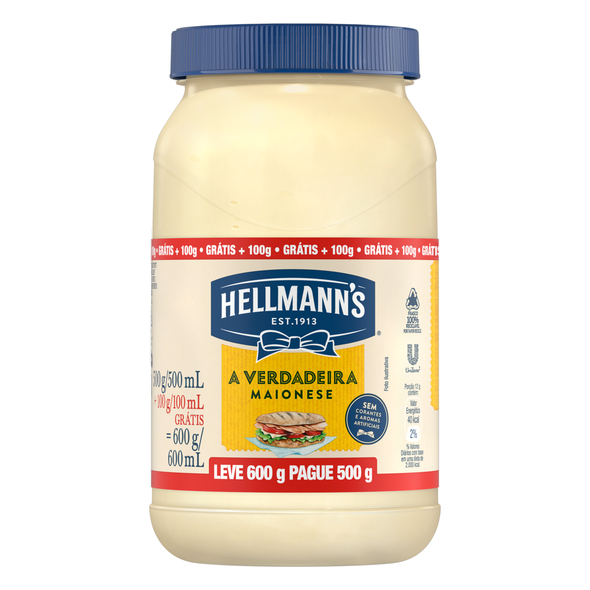 7891150072053 - MAIONESE HELLMANNS POTE LEVE 600G PAGUE 500G