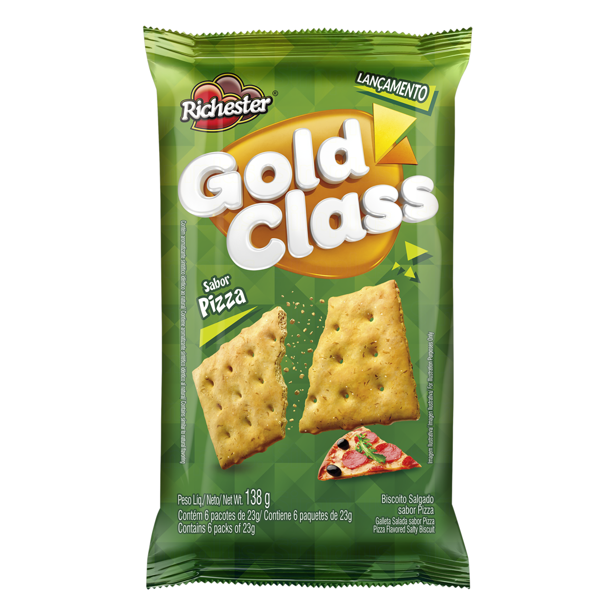 7891152800340 - PACK BISCOITO PIZZA RICHESTER GOLD CLASS PACOTE 138G 6 UNIDADES