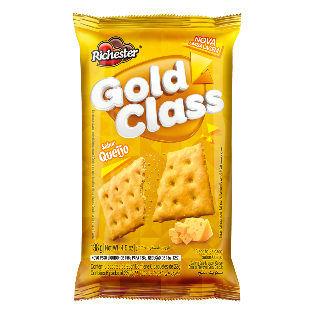 7891152800593 - PACK BISCOITO QUEIJO RICHESTER GOLD CLASS PACOTE 138G 6 UNIDADES