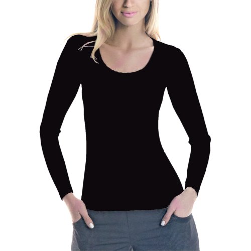 7891186156826 - LUPO WOMEN'S SEAMLESS LONG SLEEVE FITTED BLOUSE, BLACK MEDIUM