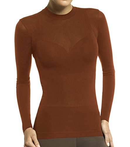 7891186167648 - LUPO WOMEN'S SECOND SKIN MICROFIBER LONG SLEEVE SHEER TOP (ONE-SIZE, BROWN)