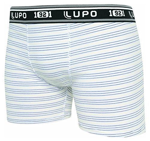 7891186564645 - LUPO MEN'S CLASSICO STRIPED COTTON BOXER UNDERWEAR, SMALL WHITE, BLUE STRIPED