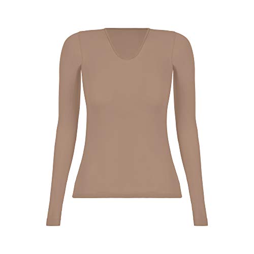 7891186620679 - LUPO WOMEN'S SECOND SKIN LONG SLEEVE SHEER TOP WITH MICROFIBER, RICE POWDER