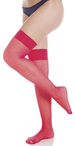 7891186748144 - LUPO WOMEN'S THIGH HIGH SHEER, 15 DENIER, OXFORD STOCKING, ONE-SIZE RED
