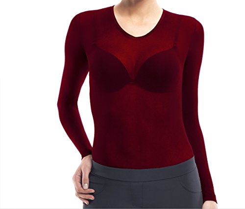7891186790259 - LUPO SECOND SKIN WOMENS LONG SLEEVE SHEER TOP WITH MICROFIBER, INTENSE RED ONE-SIZE