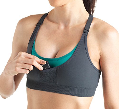 7891186904649 - LUPO WOMEN'S ADJUSTABLE SEAMLESS RACERBACK SPORTS BRA WITH POCKET, LARGE GRAPHITE