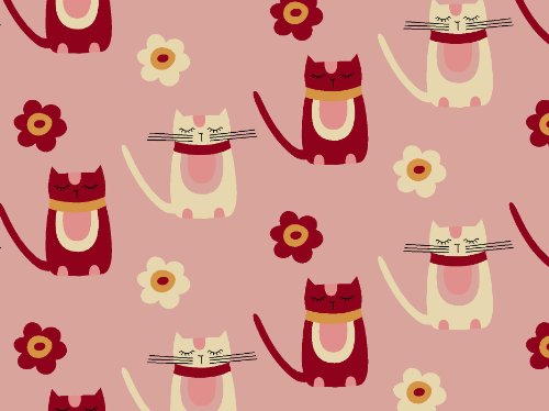 7891234000972 - PANOAH SELF ADHESIVE FABRIC ROLL, 18.5-INCH BY 3.2-FEET, OFF WHITE AND BROWN CATS ON PALE PINK